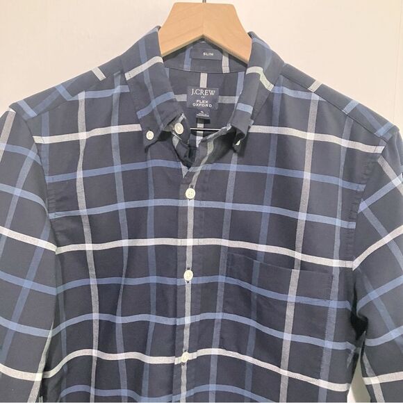 J Crew Button Down Shirt Men Size Small Blue Plaid Slim Flex Oxford - Picture 2 of 6